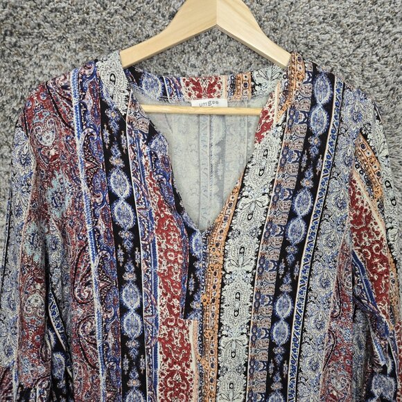 UMGEE Dress Womens Large Blue Paisley Print Mini V Neck Long‎ Sleeve Boho Casual - Picture 4 of 7